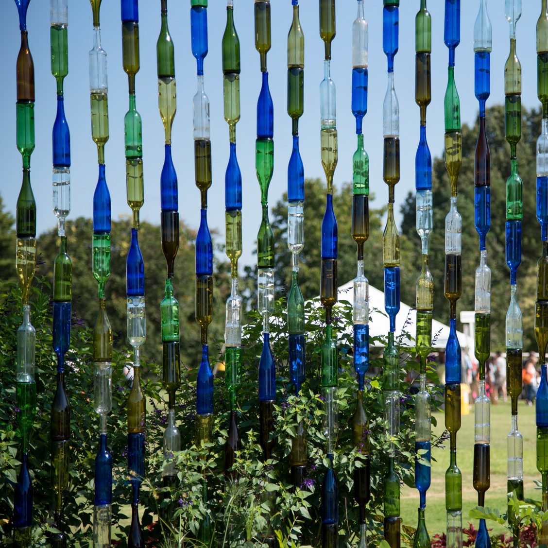 Colored Glass Bottle Wall at the UT Gardens in Jackson 